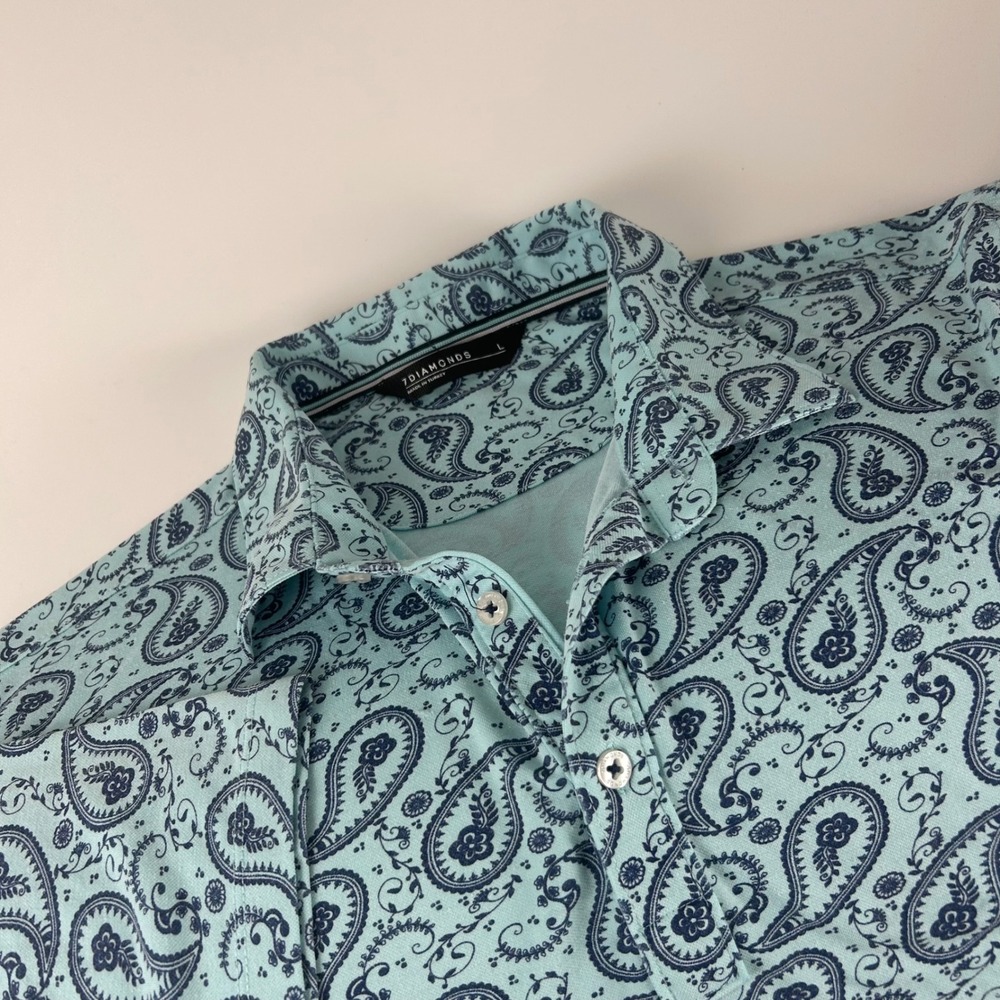 7 Diamonds Men's L Palmer Polo Shirt Blue Navy Paisley Pima Cotton Preppy